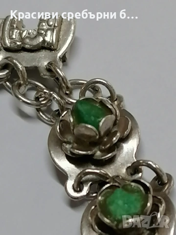 Стара масивна сребърна гривна рози с друзи , снимка 6 - Гривни - 53666839