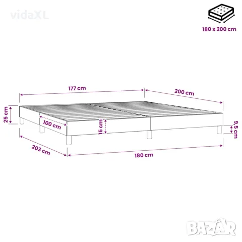 vidaXL Рамка за легло с пружини, тъмносива, 180x200 см, плат, снимка 9 - Спални и легла - 56146584