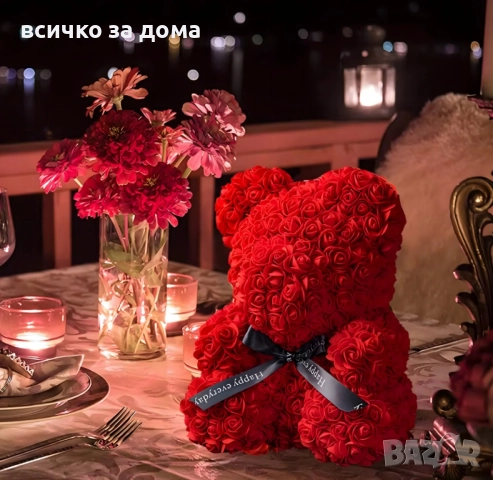 Плюшено мече с LED рози - подарък за мама, момиче, баба - комплект вечни рози 25 см, снимка 6 - Подаръци за жени - 52950421