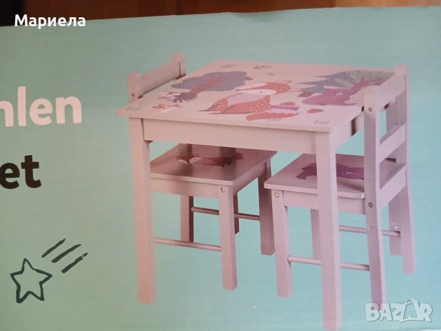 Детска дървена маса с 2 стола / С мотиви на горски животни, снимка 8 - Други - 52802869