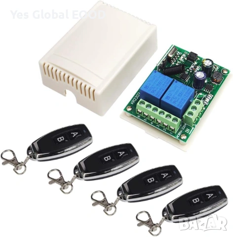 QIACHIP 433MHz RF Реле 2 канала с 4 дистанционни