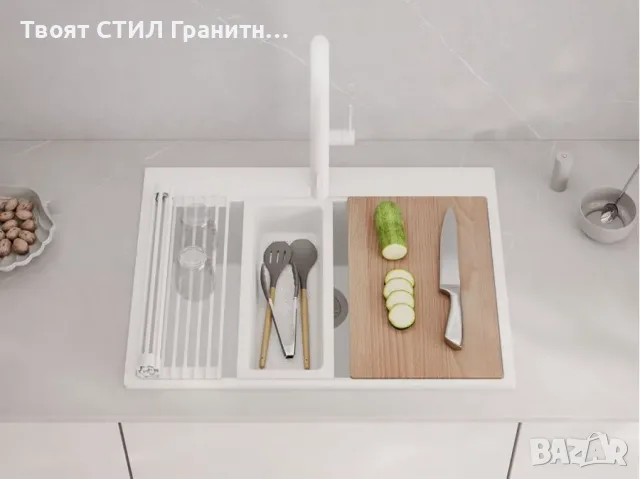 Бяла Кухненска Мивка от гранит модел XXL Осло 70 Top 680 x 500 mm