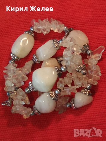 КРАСИВА СКЪПОЦЕННА ОГЪРЛИЦА от НАТУРАЛЕН МЛЕЧЕН КВАРЦ и ПЛАНИНСКИ КРИСТАЛ и МЕТАЛ 38863
