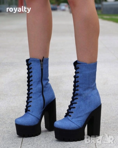 Боти на ток - син деним с черно ходило