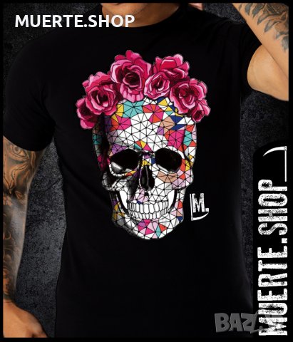 Черна тениска с щампа CROWN OF ROSES SKULL