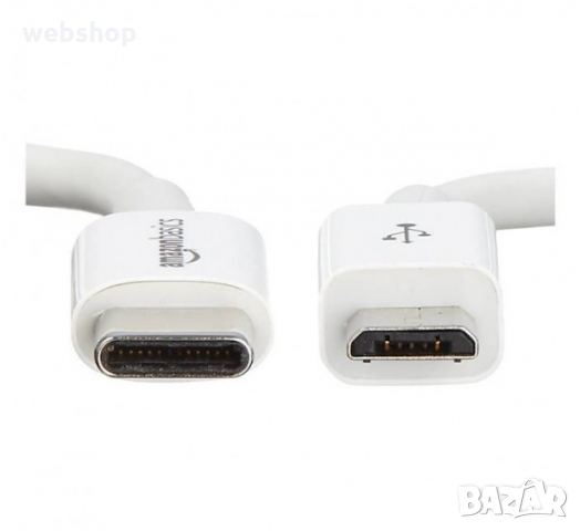 Кабел, бързо зареждане, бял, MICRO USB(м)/TYPE-C(м), 1m, 2A, снимка 3 - USB кабели - 36041234