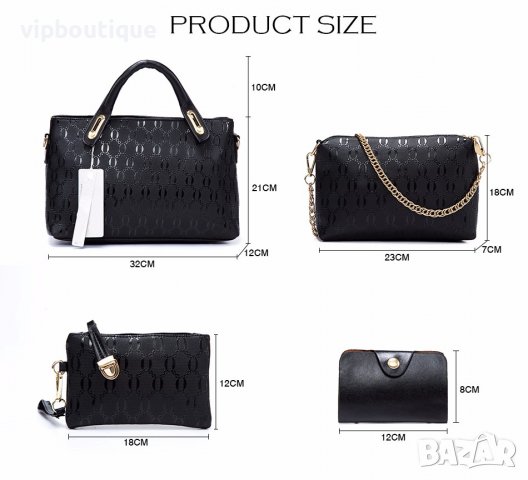 Дамска черна чанта от Еко кожа - Елегантен комплект чанти от 4 части, снимка 7 - Чанти - 39805395