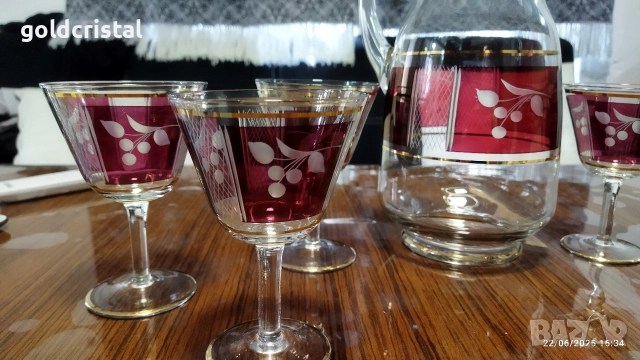 Стари стъклени чаши с кана , снимка 10 - Антикварни и старинни предмети - 52941359
