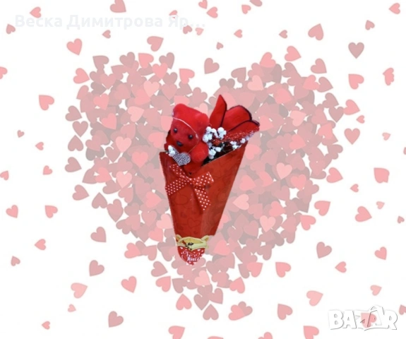 Романтичен букет с мече и червени рози, снимка 4 - Романтични подаръци - 53087687