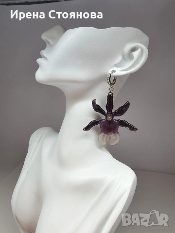 Обеци „Кралска орхидея“ 🌺 Тези обеци са създадени от истински цвят на орхидея Камбрия , снимка 3 - Обеци - 53769766