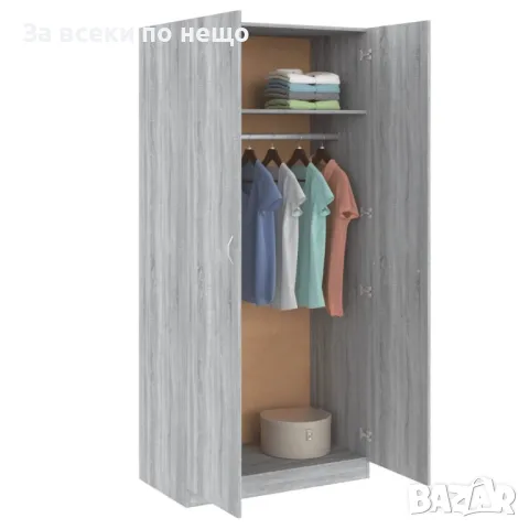 Гардероб, сив сонома, 90x52x200 см, инженерно дърво Код P371, снимка 4 - Гардероби - 49819977