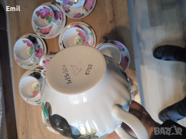 Стар Руски чаен сервиз от Дулевски Фарфор 1987г. Ръчно изработен , снимка 4 - Сервизи - 53843533