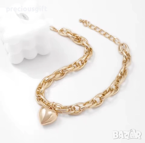 Масивен синджир със сърце, снимка 4 - Колиета, медальони, синджири - 52913144