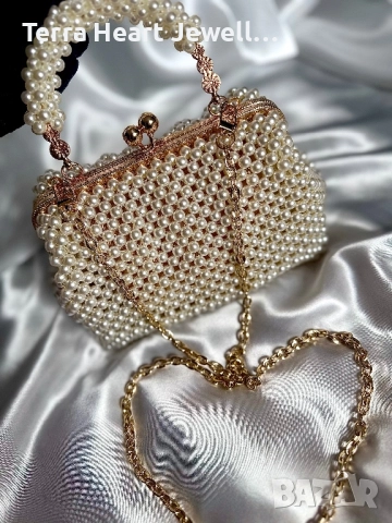 Дамска чанта и перли и метална рамка , снимка 9 - Чанти - 52502151