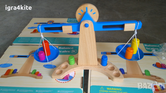 НАМАЛЕНА ЦЕНА! Дървена везна с метални чинийки дървени тежести и магнитна скала, снимка 6 - Образователни игри - 36522235