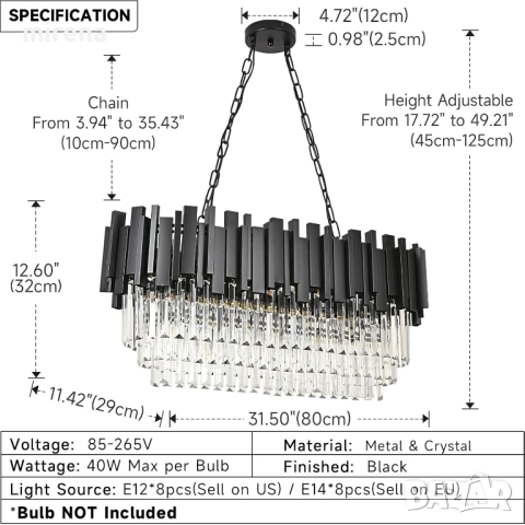Модерен кристален полилей, черен, златен, висящ, овално, 80 x 35 см, снимка 2 - Лампи за таван - 52122858