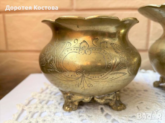 Прекрасен комплект от латиера и захарница от месинг, с маркировки от Англия, снимка 2 - Антикварни и старинни предмети - 41914382