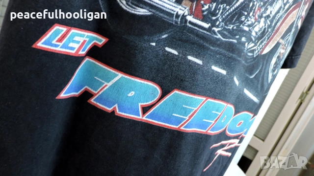 Let The Freedom Ride Mens Vintage American Motorcycle T-Shirt Size 2XL, снимка 4 - Тениски - 52431283