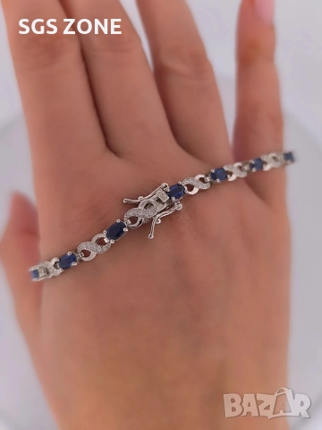 Ръчно изработена сребърна гривна със сапфир и символ за безкрайност, снимка 2 - Гривни - 52582964