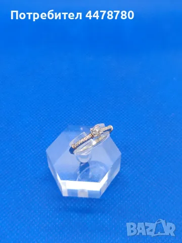 Годежен Пръстен от бяло и жълто злато с Диаманти, снимка 7 - Пръстени - 50404056