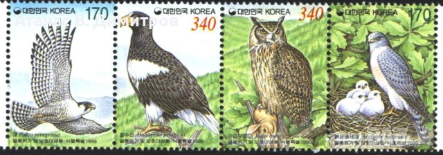 Чисти марки Фауна Хищни Птици 1999 от Южна Корея