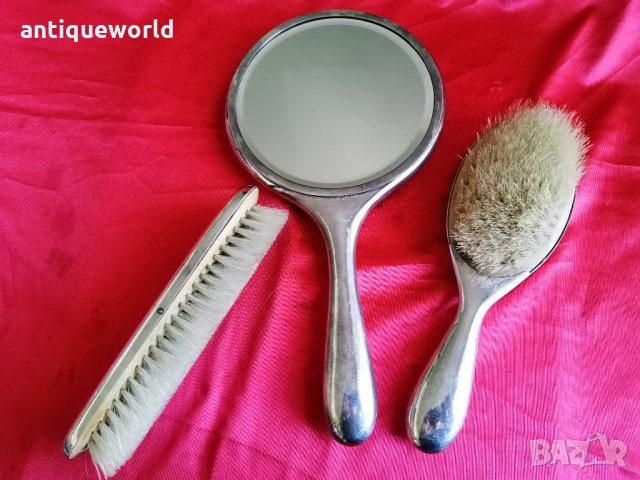 Комплект Посребрени Огледало с Четки СРЕБРО 90м, снимка 2 - Антикварни и старинни предмети - 34775512