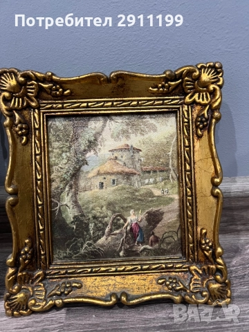 Малка антикварна картина, комплект от четири, снимка 8 - Картини - 52814261