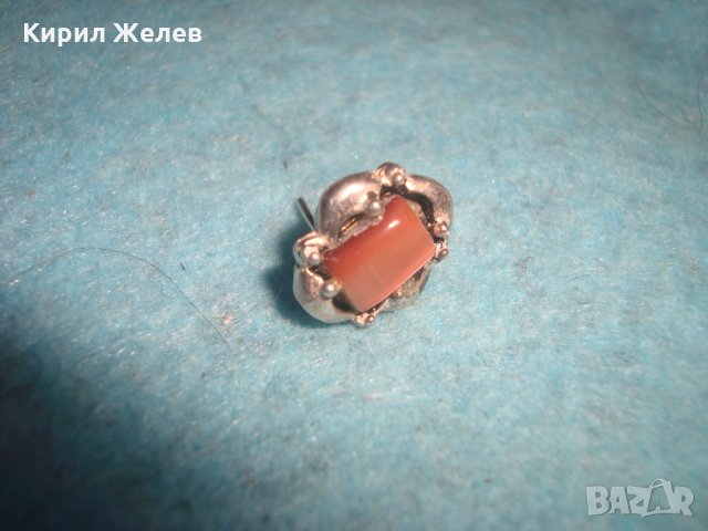 ВИНТИДЖ АРТ ДЕКО СРЕБЪРНА СКЪПОЦЕННА ОБЕЦА СРЕБРО 925 с РОЗОВ ШЛИФОВАН АВАНТЮРИН 25722 , снимка 4 - Обеци - 35759968