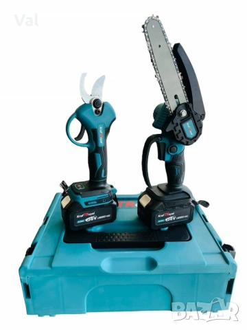 Комплект 2в1 акумулаторна безчеткова лозарска ножица и резачка-трион за клони 15 см. , снимка 2 - Други инструменти - 53715722