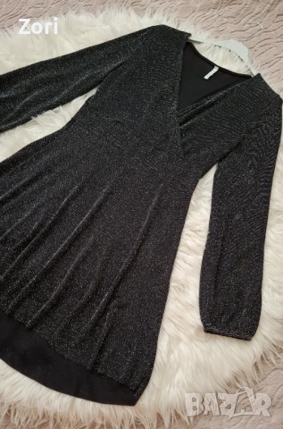 БЛЕСТЯЩА черно-сребриста рокля, снимка 2 - Рокли - 52508879