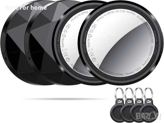 Тагове за тракери - пакет от 4, черни, Bluetooth тракери, работещи с Apple Find 