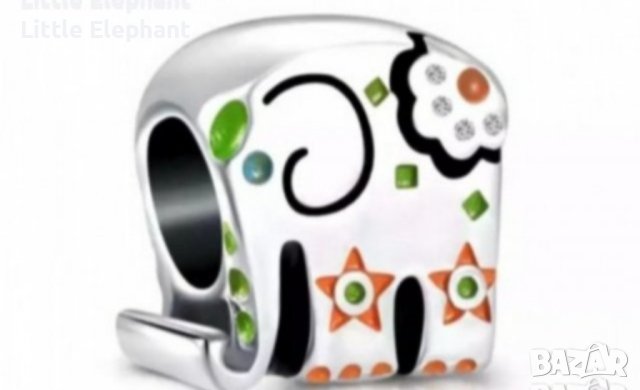 Сребърен елемент слонче Пандора"Coloured"/ нов, снимка 1