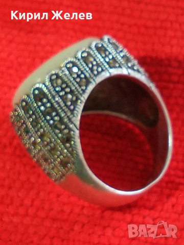 СКЪПОЦЕНЕН СРЕБЪРЕН БУТИКОВ ПРЪСТЕН СРЕБРО 925 с ОГРОМЕН ШЛИФОВАН МЛЕЧЕН БЯЛ ОПАЛ и МАРКАЗИТИ 32389, снимка 7 - Пръстени - 38342983