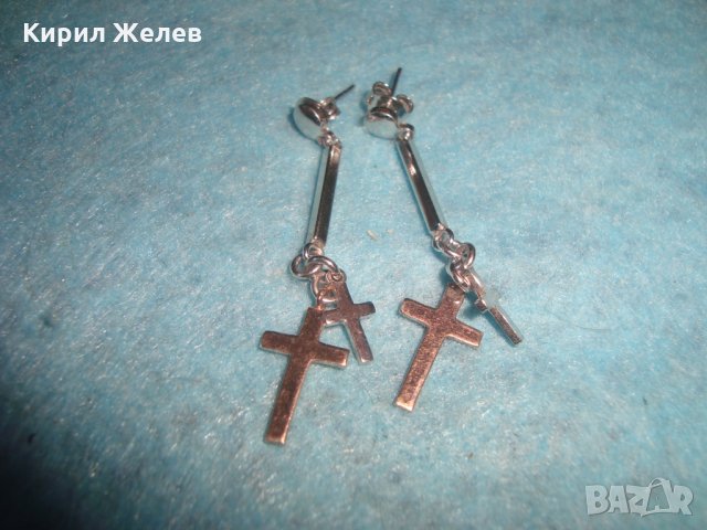 СРЕБЪРНИ АРТ ОБЕЦИ с КРЪСТЧЕТА СРЕБРО 925 с БЯЛА и ЖЪЛТА ПОЗЛАТА  НЕЖНИ КРАСИВИ 25624, снимка 5 - Обеци - 35760035