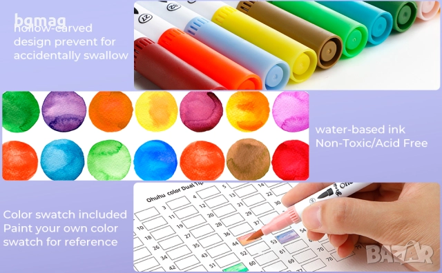 Ohuhu Maui Series маркери с два писеца тип четка и тънък писец, 160 цвята, снимка 12 - Ученически пособия, канцеларски материали - 52183232