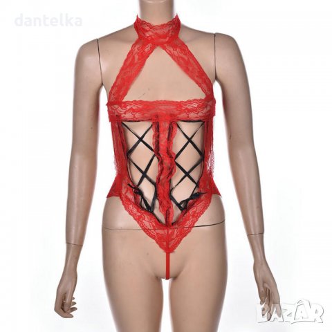 B449 Съблазнително дантелено боди в червен цвят, еротично боди, дамско бельо, евтино секси бельо, снимка 5 - Бельо - 39623611