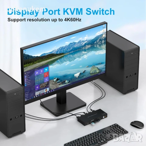 DisplayPort KVM суич 4K@60Hz – 2 компютъра към 1 монитор, снимка 3 - Други - 53083198