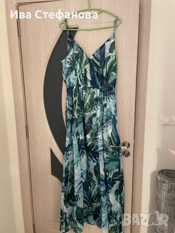 Разкошна ефирна цепка  нова елегантна ефирна дълга рокля екзотичен тропически принт номер 40, снимка 2 - Рокли - 42096016