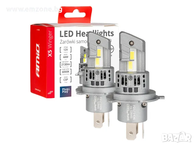 Комплект 2бр. Диодни крушки H4 LED 6000K 44W AMIO Canbus