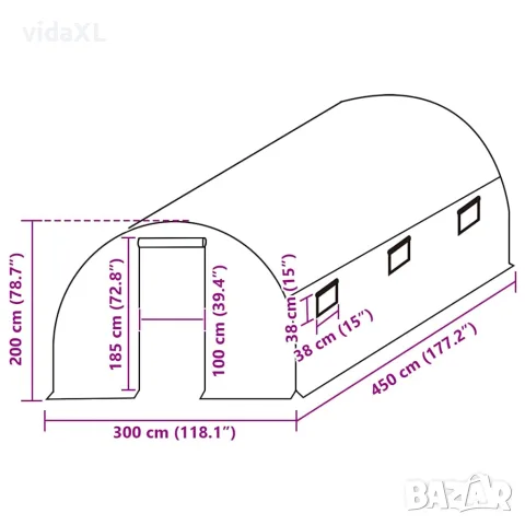 vidaXL Резервно покривало за парник (13,5 м²), 300x450x200 см, зелено, снимка 4 - Оранжерии - 56146625