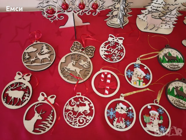 дървени коледни фигурки -елен,пингвин,елхи,3д топки, снимка 12 - Декорация за дома - 47886742