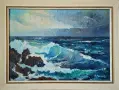 Картина, море, вълни, худ. Ал. Чернев, 1991 г., снимка 1