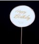 Happy Birthday бяла основа пластмасов топер табела украса за торта рожден ден декор, снимка 2