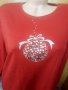 Червена блуза с декорация камъчета Коледно топче Л, снимка 3