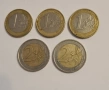 Лот от 5 бр евро монети 1€ и 2€ Испания, Германия, Франция, Нидерландия, снимка 1