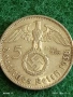 Сребърна монета 5 райхсмарки 1938г. Германия Трети Райх с Свастика за КОЛЕКЦИОНЕРИ 40706, снимка 2