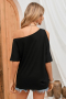 Дамска тениска в черен цвят с голо рамо, снимка 8