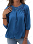 Едноцветна свободна дамска тениска с кръгло деколте и 3/4 ръкави, 8цвята , снимка 3