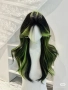 Синтетична черна чуплива перука с лимонено-жълто-зелени краища, снимка 6