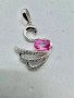 Сребърна висулка лебед с естествен розов топаз, снимка 1